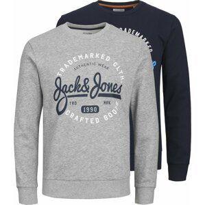 JACK & JONES Mikina 'MIKK' modrá / námořnická modř / šedý melír