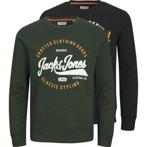 JACK & JONES Mikina 'MIKK' khaki / oranžová / černá / bílá