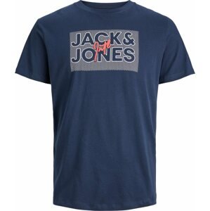 JACK & JONES Tričko 'MARIUS' námořnická modř / oranžová / bílá