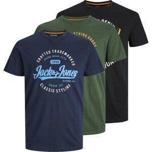JACK & JONES Tričko 'MIKK' marine modrá / zelená / černá / bílá