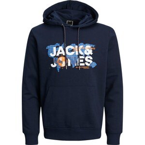 JACK & JONES Mikina 'DUST' námořnická modř / kouřově modrá / oranžová / bílá