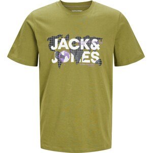 JACK & JONES Tričko 'DUST' olivová / černá / bílá