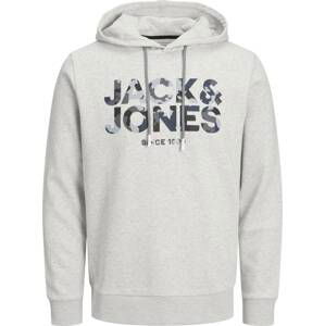 JACK & JONES Mikina 'JAMES' světle šedá / černá / bílý melír