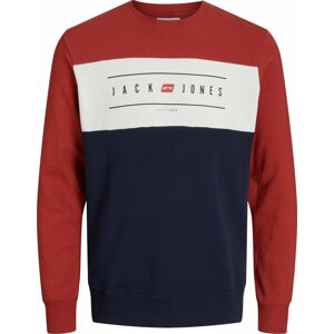 JACK & JONES Mikina 'ELLIOT' námořnická modř / krvavě červená / černá / offwhite