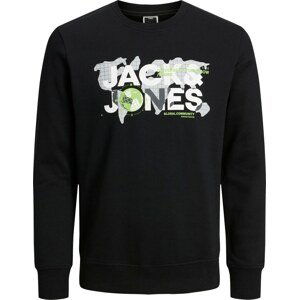 JACK & JONES Mikina 'Dust' šedá / světle zelená / černá / bílá