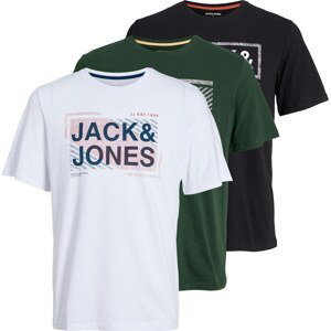 JACK & JONES Tričko 'Kain' tmavě zelená / mix barev / černá / bílá