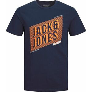 JACK & JONES Tričko 'NET' námořnická modř / oranžová / bílá