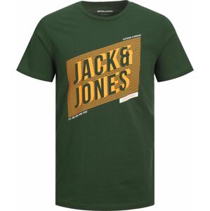 JACK & JONES Tričko 'NET' tmavě zelená / oranžová / bílá