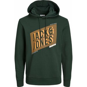 JACK & JONES Mikina tmavě zelená / pastelově oranžová / bílá