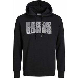 JACK & JONES Mikina 'PETER' černá / bílá