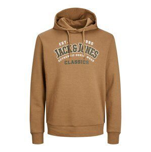 JACK & JONES Mikina světle hnědá / černá / bílá