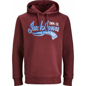 JACK & JONES Mikina azurová / vínově červená / bílá