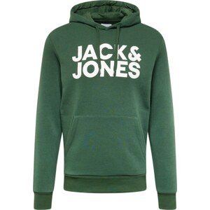 JACK & JONES Mikina tmavě zelená / bílá