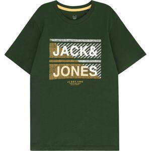 Jack & Jones Junior Tričko 'KAIN' hořčicová / tmavě zelená / bílá