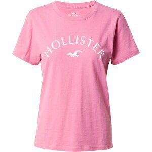 HOLLISTER Tričko pink / bílá