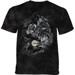 Pánské batikované triko The Mountain - Mountain Trio Moon - vlci - černé Velikost: XL