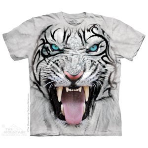 Pánské batikované triko The Mountain - Big Face Tribal White Tiger - světle šedá Velikost: M