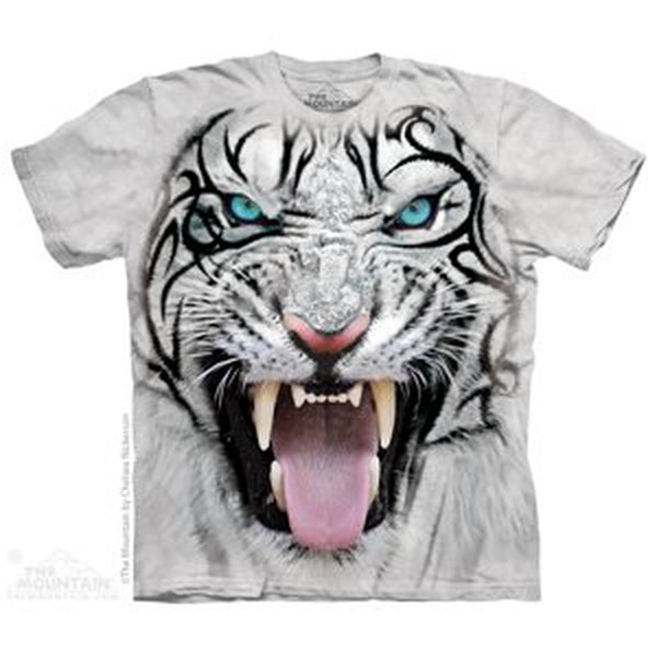 Pánské batikované triko The Mountain - Big Face Tribal White Tiger - světle šedá Velikost: L