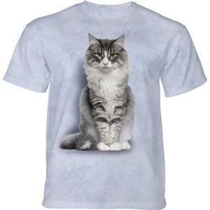 Pánské batikované triko The Mountain - Sedící kočka - modré Velikost: XXL