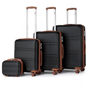 KONO Set 4 cestovních kufrů s horizontálním designem - ABS - černo hnědá 10L/44L/66L/96L