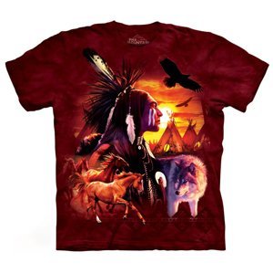 Pánské batikované triko The Mountain -  Indiánská koláž - červené Velikost: XXL