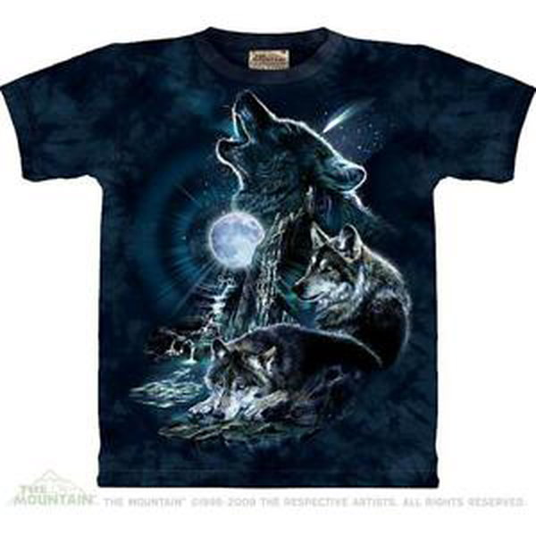 Pánské batikované triko The Mountain - Vlci vyjící na měsíc - tmavě modrá Velikost: XL