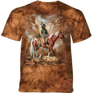 Pánské batikované triko The Mountain - THEY CALL ME WOLF - indiánské - hnědé Velikost: XXXL