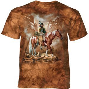 Pánské batikované triko The Mountain - THEY CALL ME WOLF - indiánské - hnědé Velikost: L
