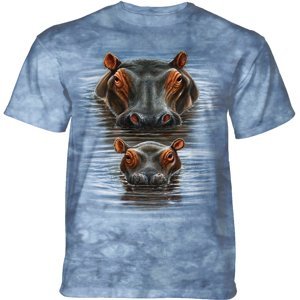 Pánské batikované triko The Mountain - 2 HIPPOS - hroch - modrá Velikost: XXL