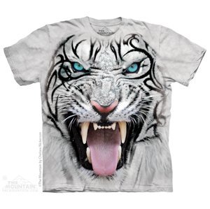 Pánské batikované triko The Mountain - Big Face Tribal White Tiger - světle šedá Velikost: S