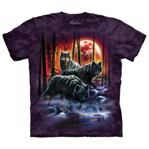 Pánské batikované triko The Mountain - Vlci za úplňku - fialové Velikost: XXXL