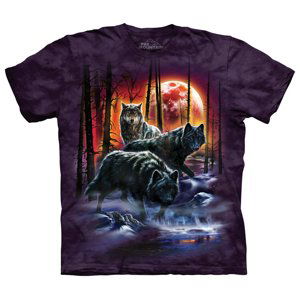Pánské batikované triko The Mountain - Vlci za úplňku - fialové Velikost: S