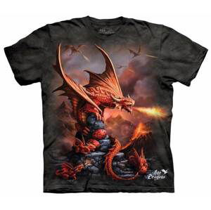 Pánské batikované triko The Mountain - Fire Dragon - černé Velikost: M