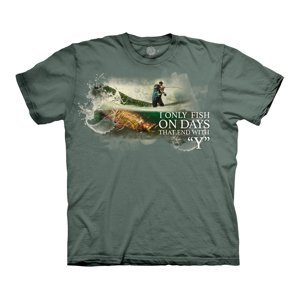 Pánské batikované triko The Mountain - Rybařím každý den - zelené Velikost: XL