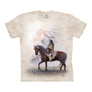 Pánské batikované triko The Mountain - Indián na koni - béžové Velikost: XL