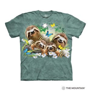Pánské batikované triko The Mountain - Sloth Family Selfie - zelené Velikost: L