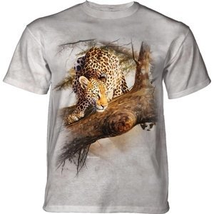 Pánské batikované triko The Mountain - Leopard na stromě - šedé Velikost: L
