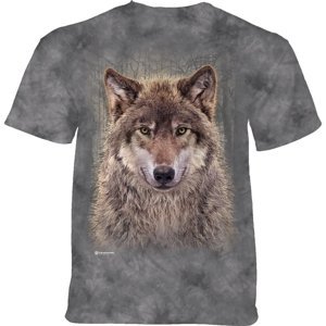 Pánské batikované triko The Mountain - Vlk v lese - šedé Velikost: XXL