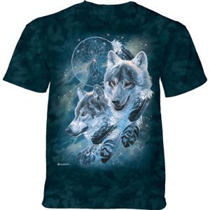 Pánské batikované triko The Mountain - Dreamcatcher Wolf - zelené Velikost: M