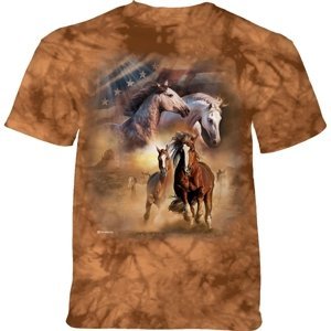 Pánské batikované triko The Mountain - Koně v běhu - hnědé Velikost: S