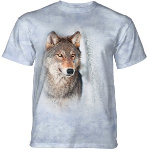Pánské batikované triko The Mountain - GREY WOLF IN THE BIRCHES - vlci - modrá Velikost: L