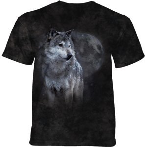 Pánské batikované triko The Mountain - WINTER'S EVE WOLF - vlci - černé Velikost: XL