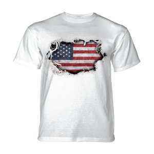 Pánské batikované triko The Mountain - Tear Thru Flag - bílé Velikost: L