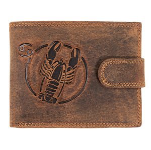 WILD Pánská kožená peněženka s přeskou s obrázky znamení - RAK - hnědá