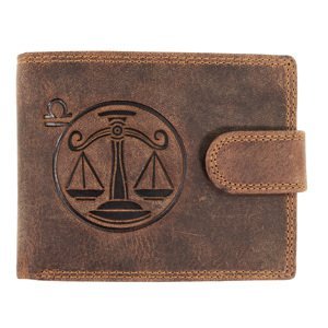 WILD Pánská kožená peněženka s přeskou s obrázky znamení - VÁHY - hnědá