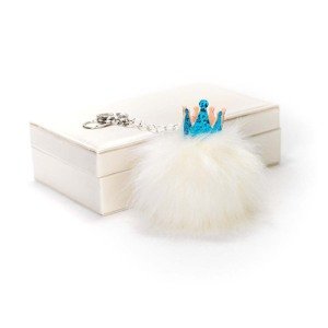Littletinka Handmade přívěsek na kabelku pom pom Princess Collection - bílý s modrou korunkou
