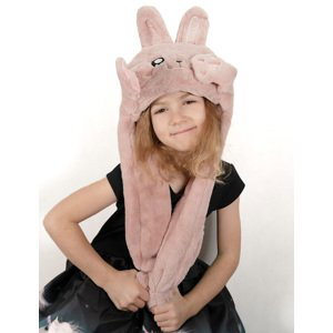 Universal Dětská roztomilá čepice s pohyblivýma rukama - zajíček - růžová