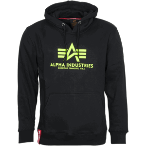 Alpha Industries Mikina  Basic Hoody černá | neon yellow S