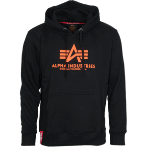 Alpha Industries Mikina  Basic Hoody černá | neon orange 3XL