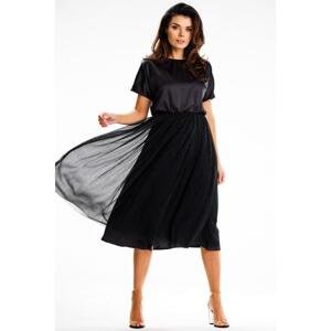 Midi šaty s gumou v pase v černé barvě